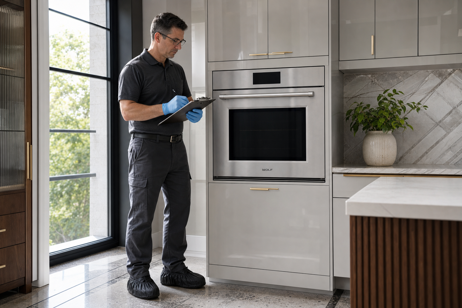 Built-in wall oven prepared for a professional diagnostic visit