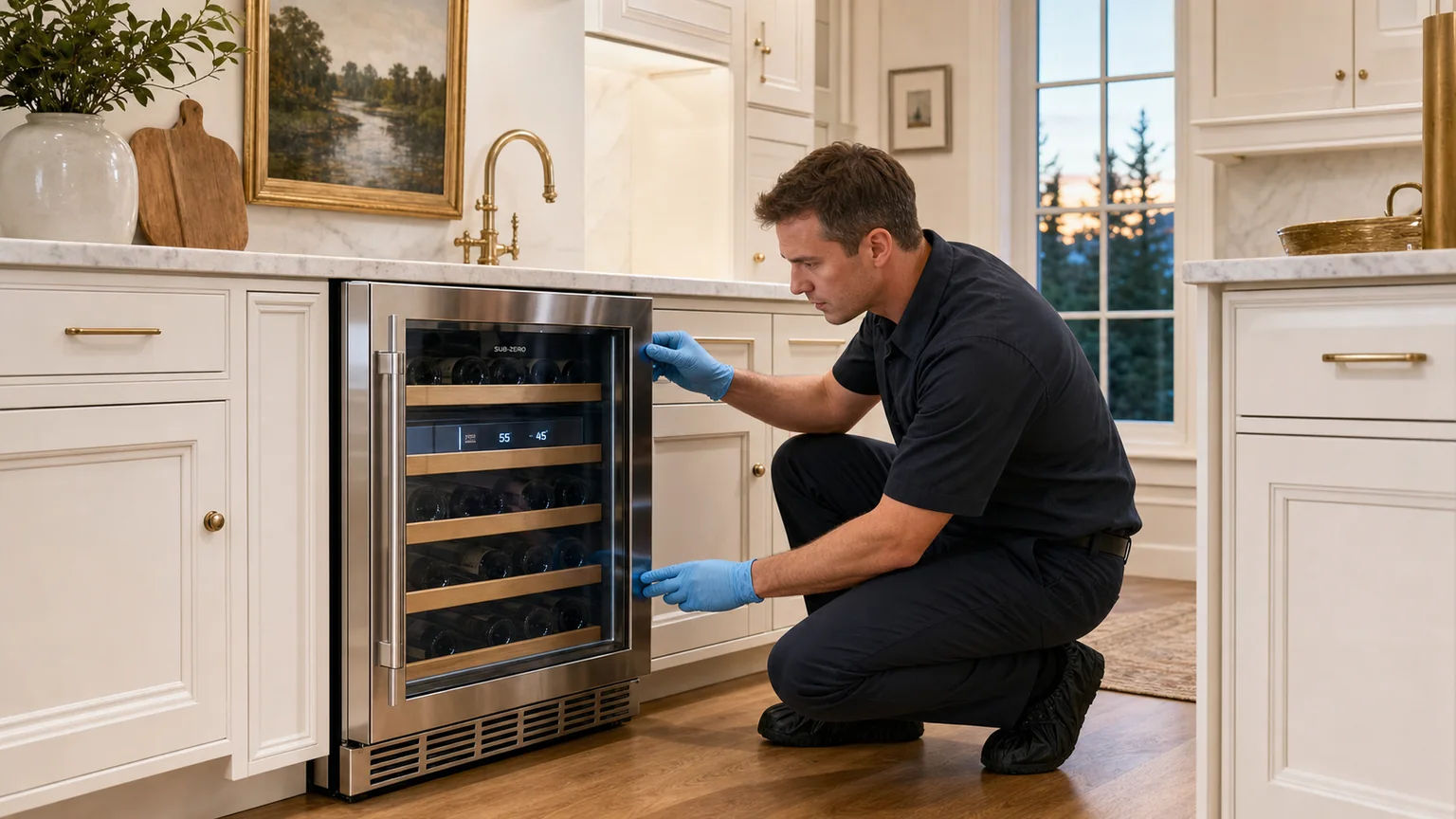 Built-in wine cooler prepared for a professional diagnostic visit